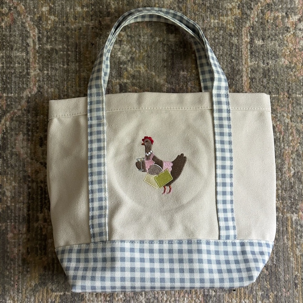 Friend of Mine Kenzie Elizabeth Needlepoint Canvas Tote Bag Gingham Embroidered